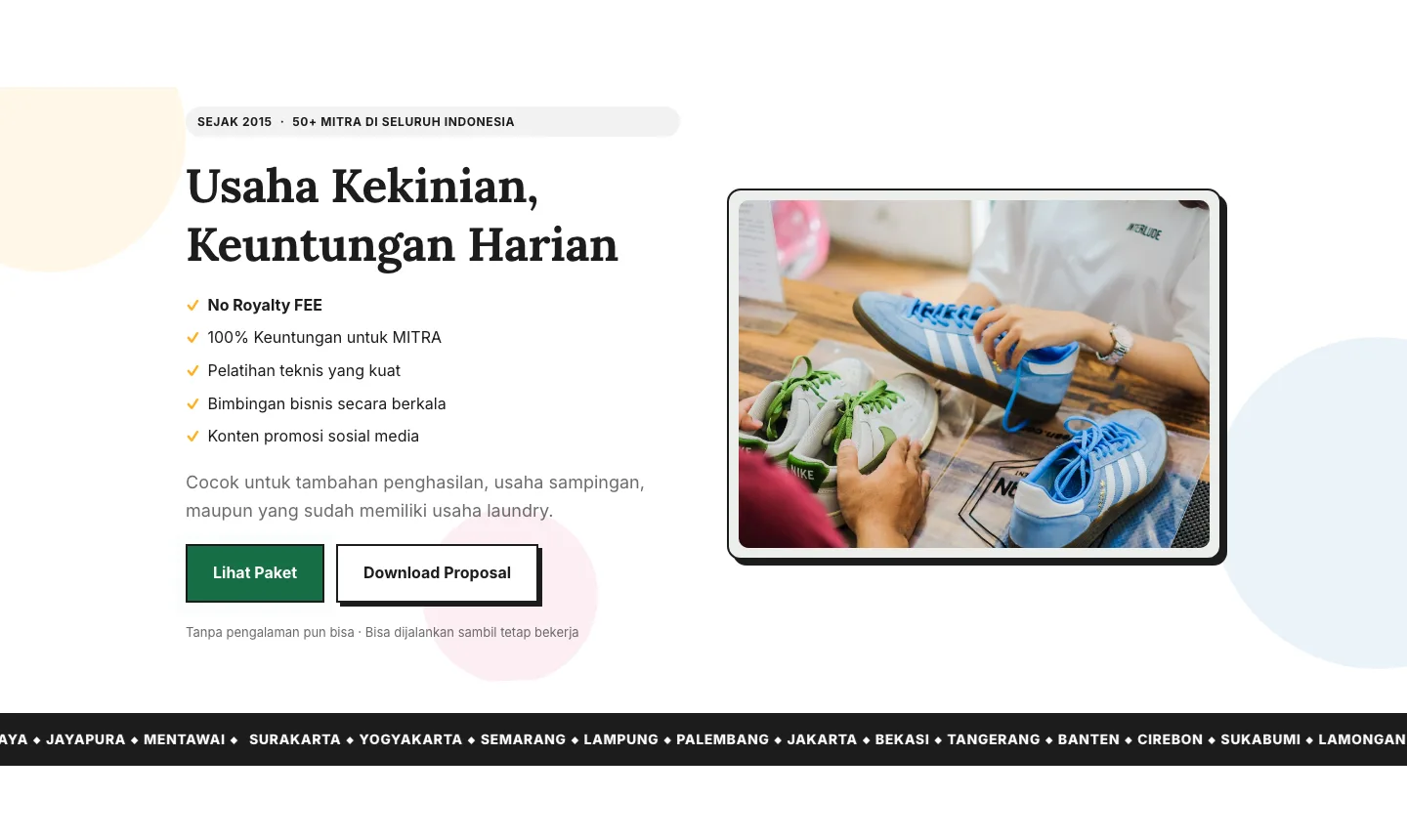 Website company profile SOC.CLEAN — franchise cuci sepatu, dibuat oleh Salable